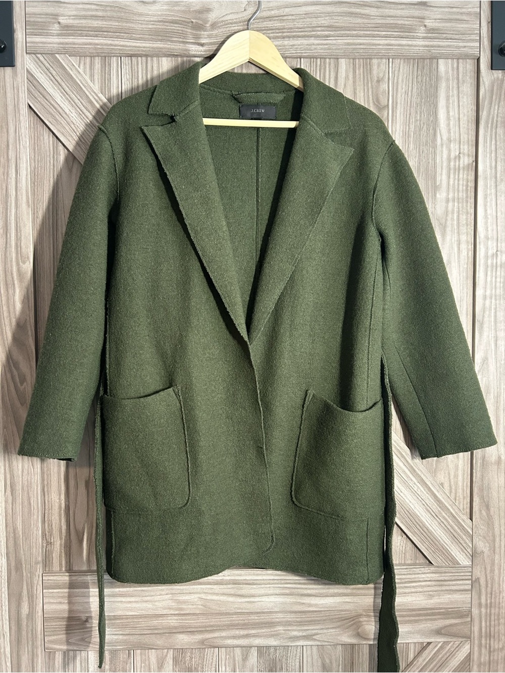 🔥 J.Crew 100% Boiled Wool Belted Wrap slouchy Coat Green XXS (Oversized!)